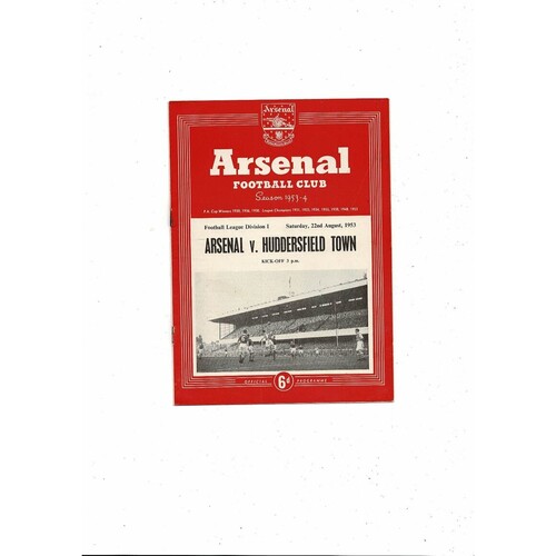 1953/54 Arsenal v Huddersfield Town Football Programme