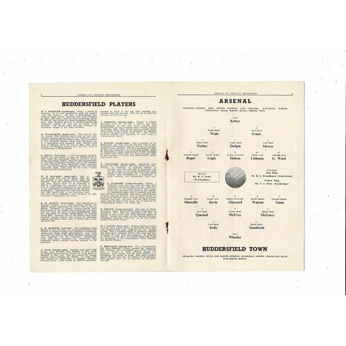 1953/54 Arsenal v Huddersfield Town Football Programme