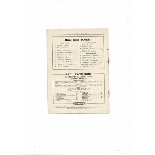 1953/54 Arsenal v Huddersfield Town Football Programme