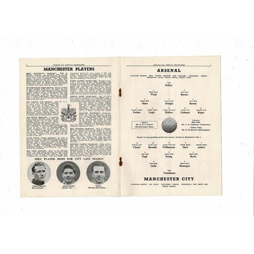 1953/54 Arsenal v Manchester City Football Programme