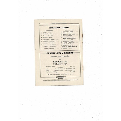 1953/54 Arsenal v Manchester City Football Programme