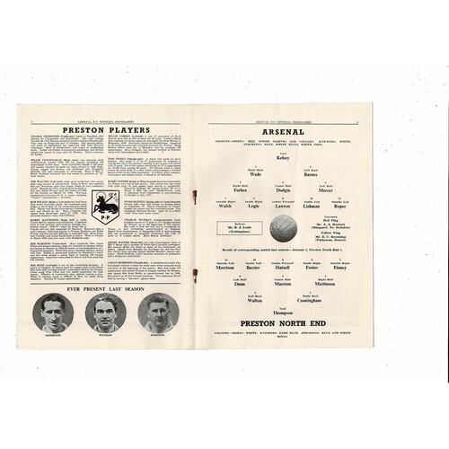 1953/54 Arsenal v Preston Football Programme