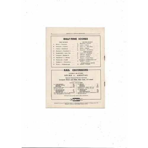 1953/54 Arsenal v Preston Football Programme