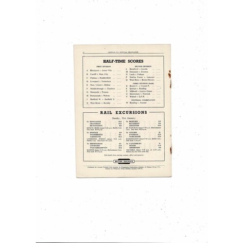 1953/54 Arsenal v Sunderland Football Programme