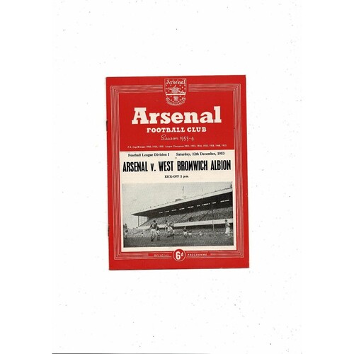 1953/54 Arsenal v West Bromwich Albion Football Programme