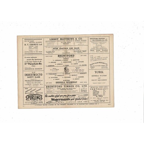1949/50 Brentford v Sheffield Wednesday Football Programme
