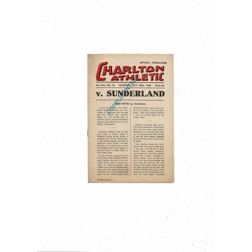 1948/49 Charlton Athletic v Sunderland Football Programme