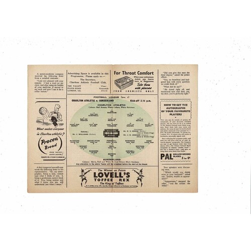 1948/49 Charlton Athletic v Sunderland Football Programme