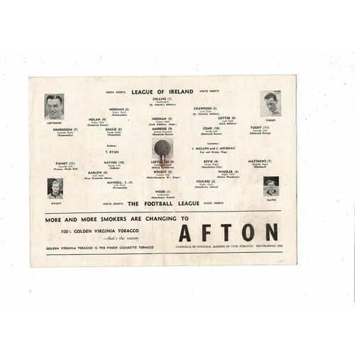 League of Ireland v Football League Friendly Football Programme 1954/55