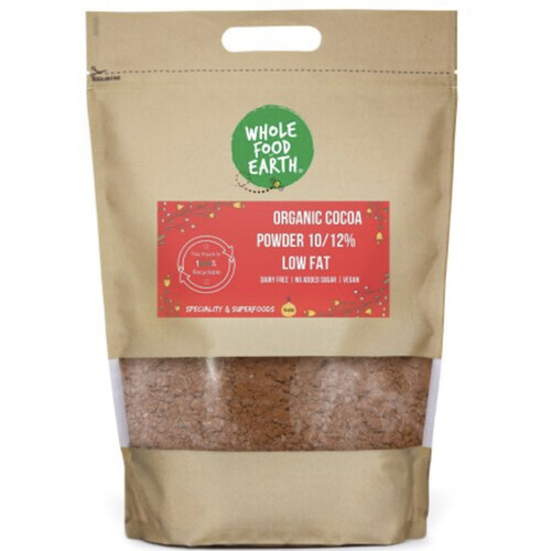 Cocoa Powder Organic 10-12% Low Fat by Wholefood Earth 250g