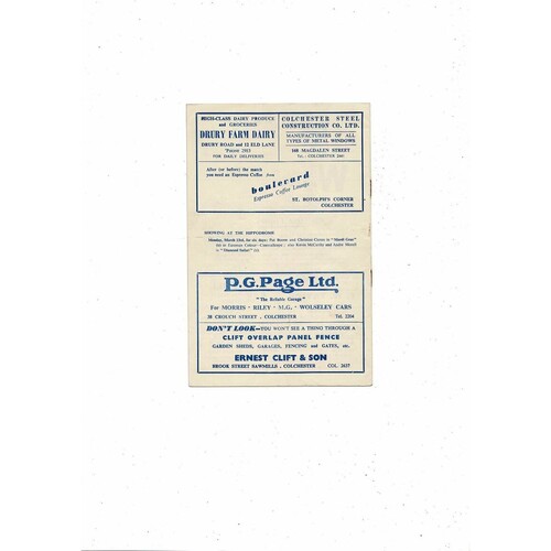 1958/59 Colchester United v Brentford Football Programme