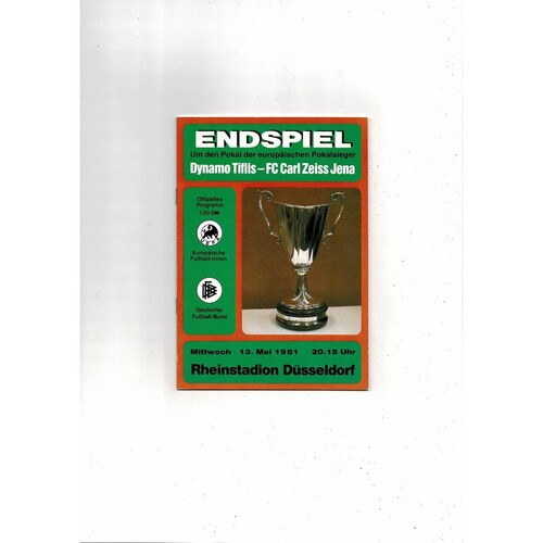 1981 Dynamo Tbilisi v Carl Zeiss Jena European Cup Winners Cup Final Football Programme