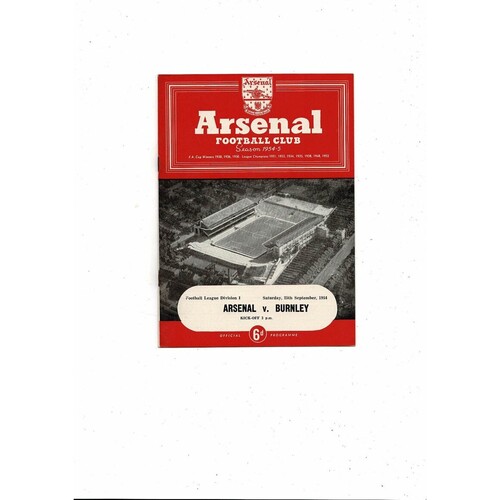 1954/55 Arsenal v Burnley Football Programme