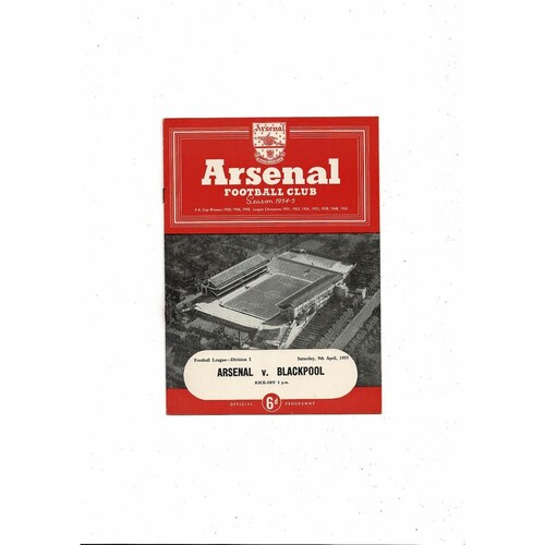 1954/55 Arsenal v Blackpool Football Programme