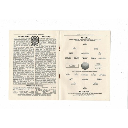 1954/55 Arsenal v Blackpool Football Programme