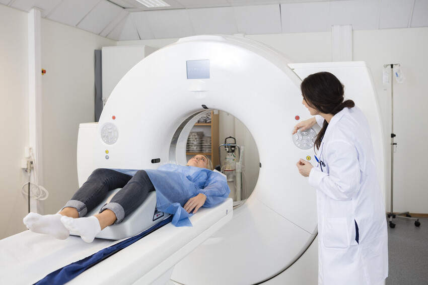 Person having CT scan in hospital