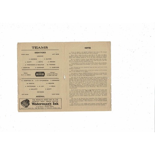 1945/46 Brentford v Arsenal Football Programme