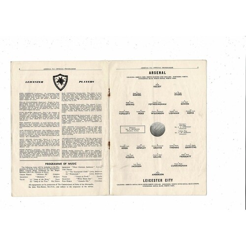 1954/55 Arsenal v Leicester City Football Programme