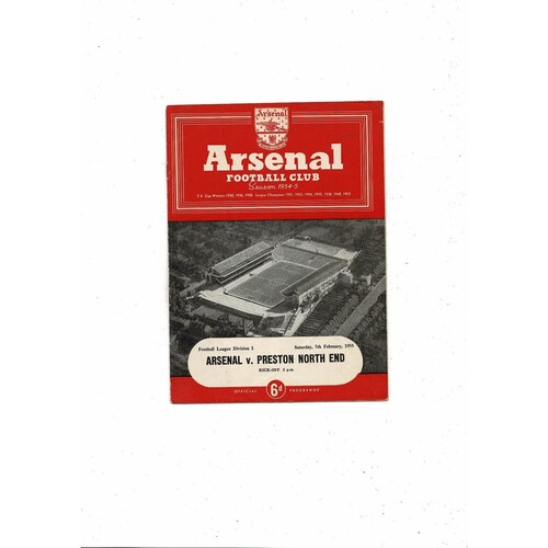 1954/55 Arsenal v Preston Football Programme