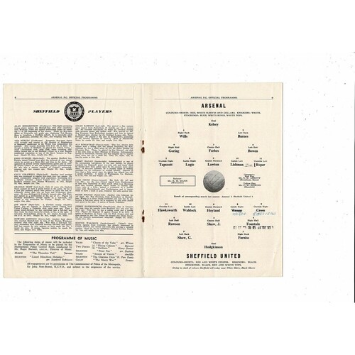1954/55 Arsenal v Sheffield United Football Programme
