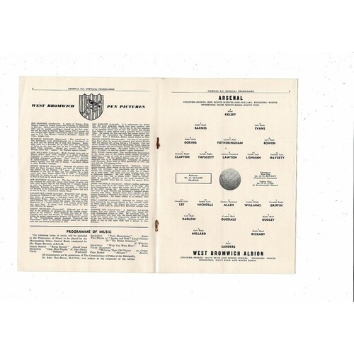 1954/55 Arsenal v West Bromwich Albion Football Programme