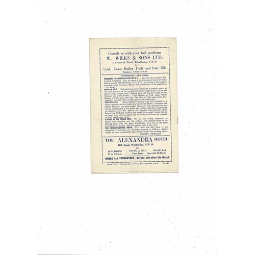 1964/65 Wimbledon v Charlton London Challenge Cup Football Programme