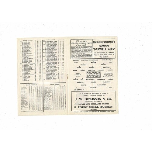 Barnsley v All Star X1 Benefit Match Football Programme 1956/57