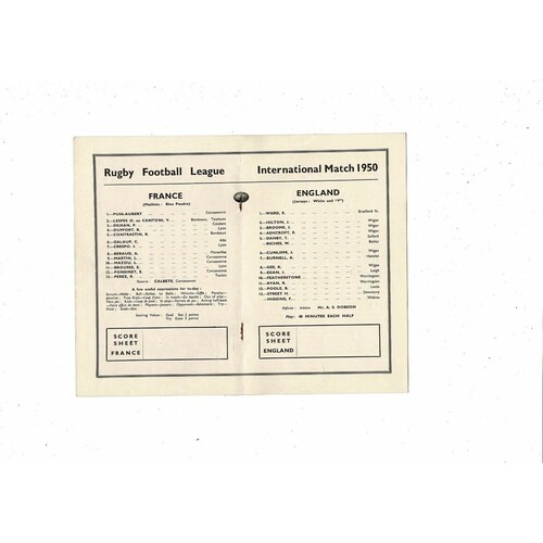 1950 England v France Rugby League International Programme @ Headingley, Leeds