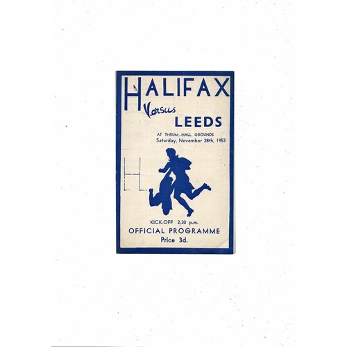 1953/54 Halifax v Leeds (28/11/1953) Rugby League Programme