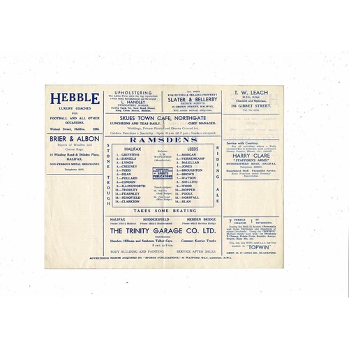 1953/54 Halifax v Leeds (28/11/1953) Rugby League Programme