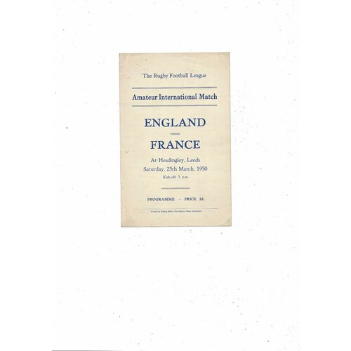 1950 England v France Rugby League Amateur International Programme @ Leeds