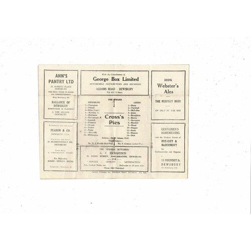 1953/54 Dewsbury v Leeds (27/02/1954) Rugby League Programme