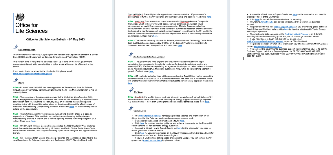 Office for Life Sciences Bulletin  9 May 2023
