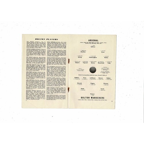 1955/56 Arsenal v Bolton Wanderers Football Programme
