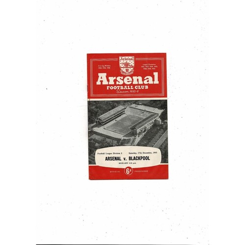 1955/56 Arsenal v Blackpool Football Programme + press cutting