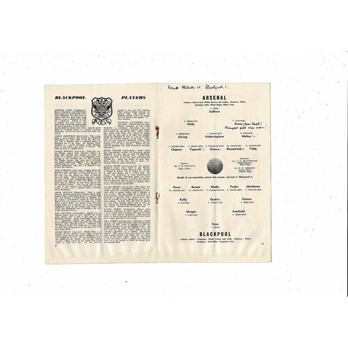 1955/56 Arsenal v Blackpool Football Programme + press cutting