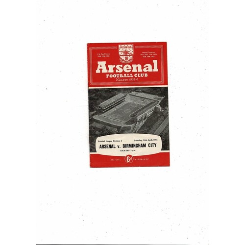 1955/56 Arsenal v Birmingham City Football Programme