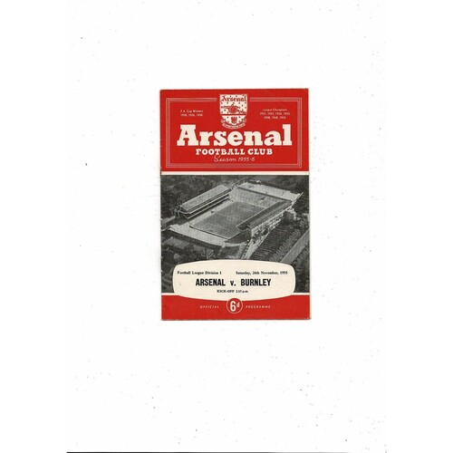 1955/56 Arsenal v Burnley Football Programme