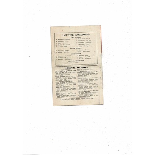 1955/56 Arsenal v Charlton Athletic Football Programme