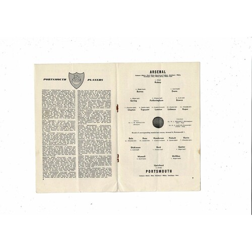 1955/56 Arsenal v Portsmouth Football Programme