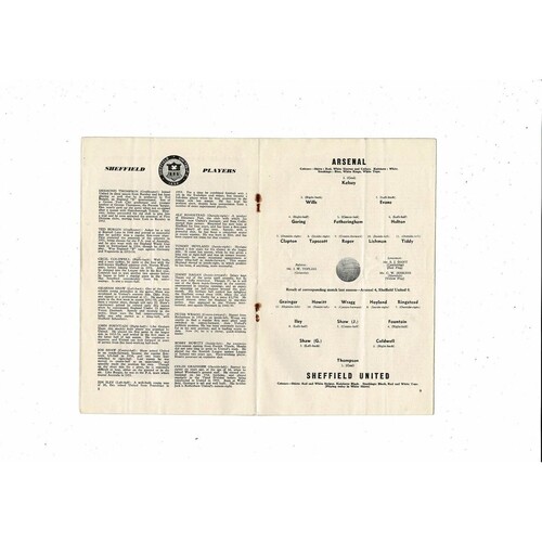1955/56 Arsenal v Sheffield United Football Programme