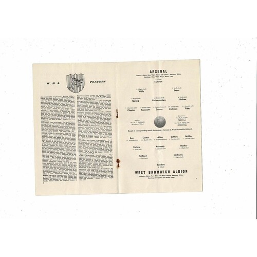 1955/56 Arsenal v West Bromwich Albion Football Programme