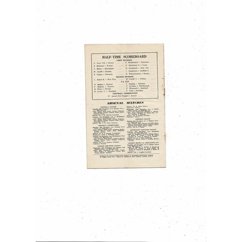 1955/56 Arsenal v West Bromwich Albion Football Programme