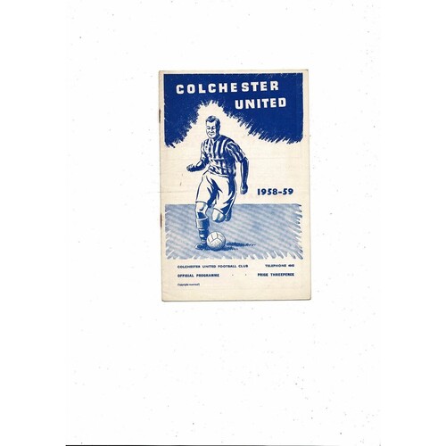 1958/59 Colchester United v Swindon Town Football Programme