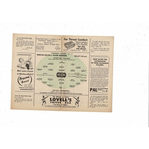 1948/49 Charlton Athletic v Bolton Wanderers Football Programme