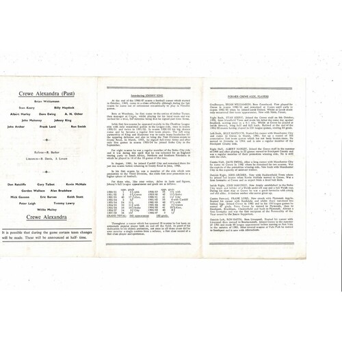 Crewe Past v Present Johnny King Testimonial Football Programme 1967/68
