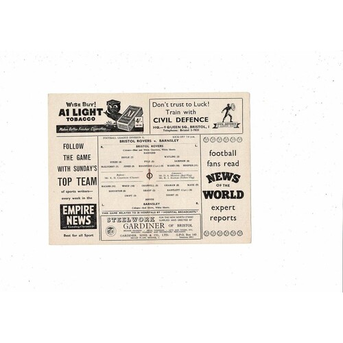 1958/59 Bristol Rovers v Barnsley Football Programme