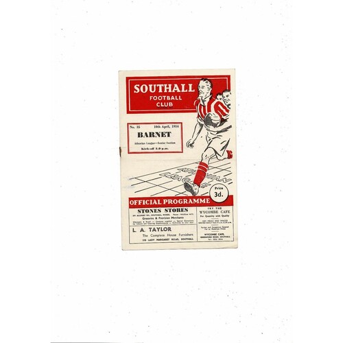 1953/54 Southall v Barnet Athenian League Football Programme