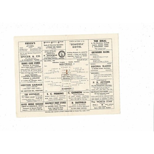 1953/54 Southall v Barnet Athenian League Football Programme