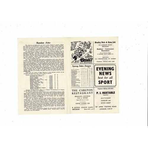 1954/55 Tooting & Mitcham v Southall Athenian League Football Programme